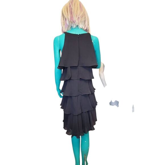 S.L Fashions Black Chiffon Embellished Tiered Holiday Cacktail Party Dress Women - Picture 3 of 8